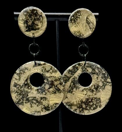 Black and Gold Firework Large Dangle Hoop Statement Earrings