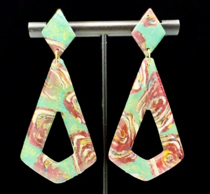 Abstract Christmas Tree Elongated Triangle Dangle Earrings