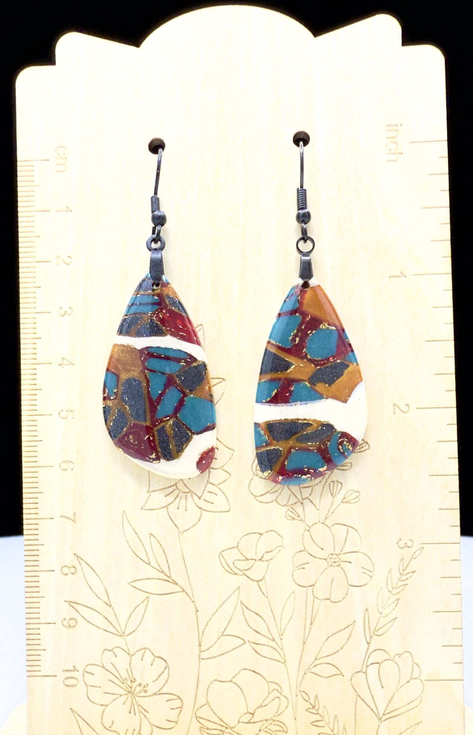Molten Mosaic Elongated Teardrop Earrings 1 - Image 3