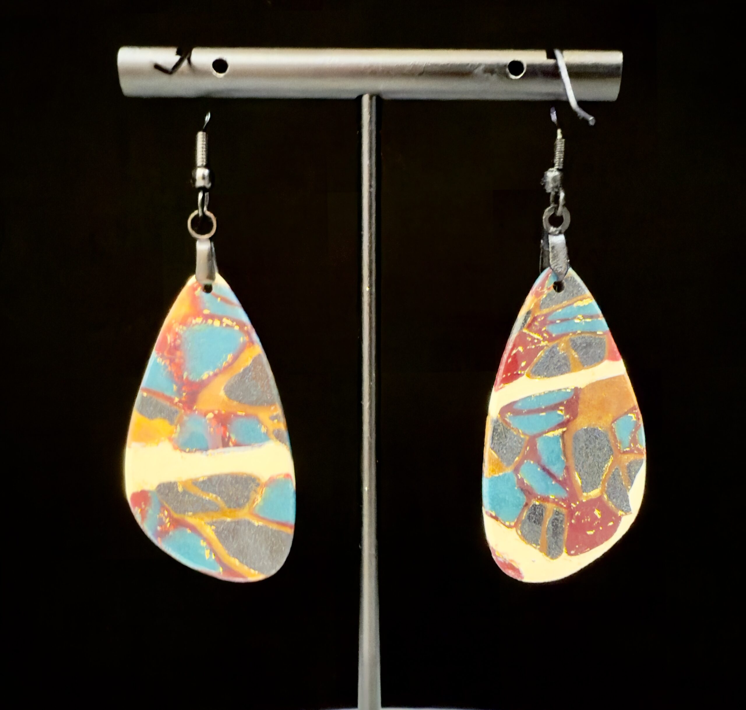 Molten Mosaic Elongated Teardrop Earrings 1 - Image 2