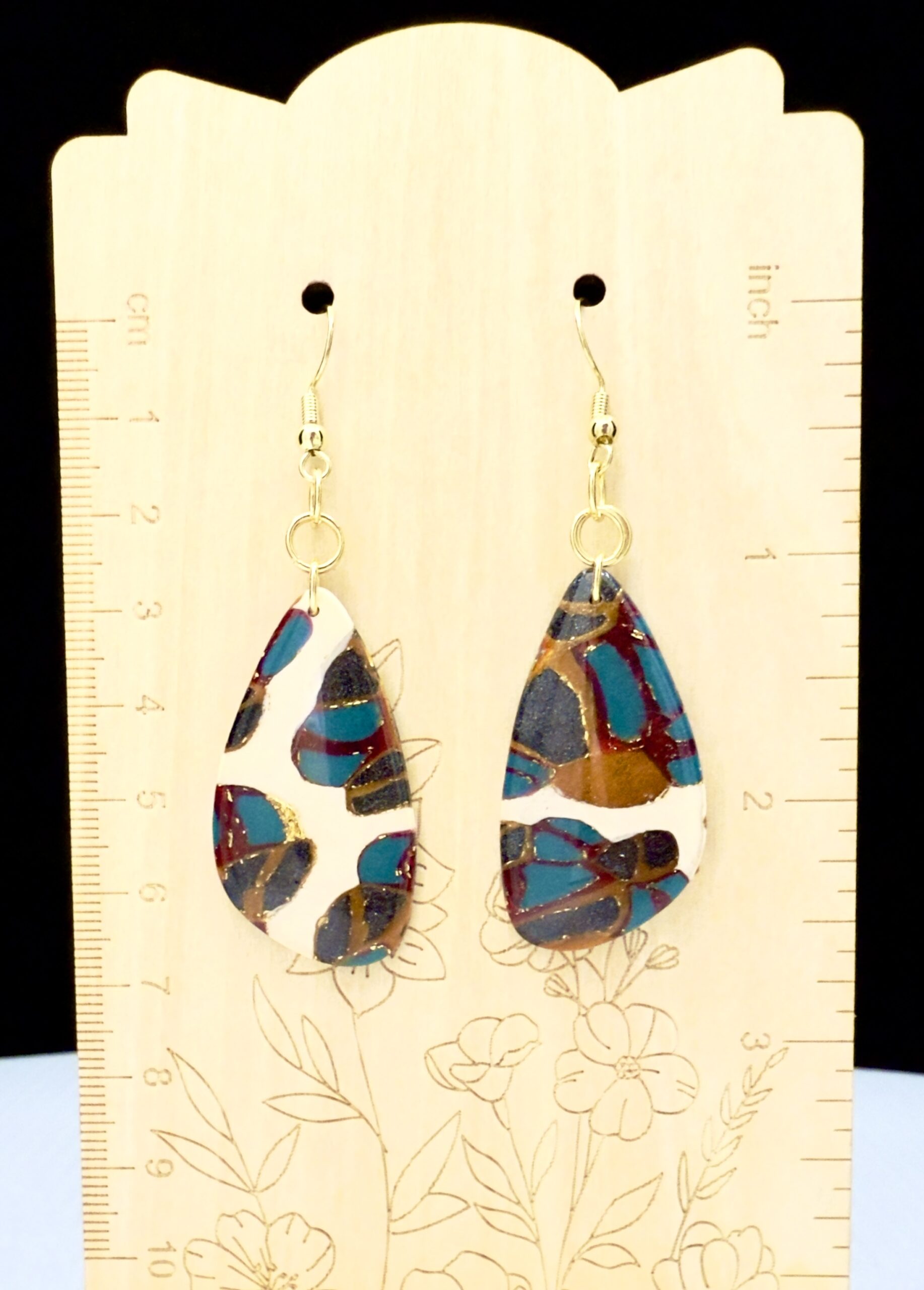 Molten Mosaic Elongated Teardrop Earrings 3 - Image 3