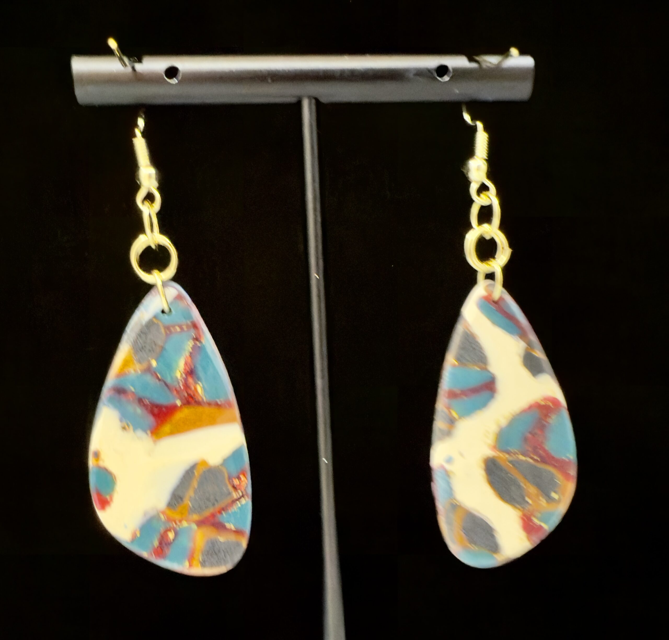 Molten Mosaic Elongated Teardrop Earrings 3 - Image 2