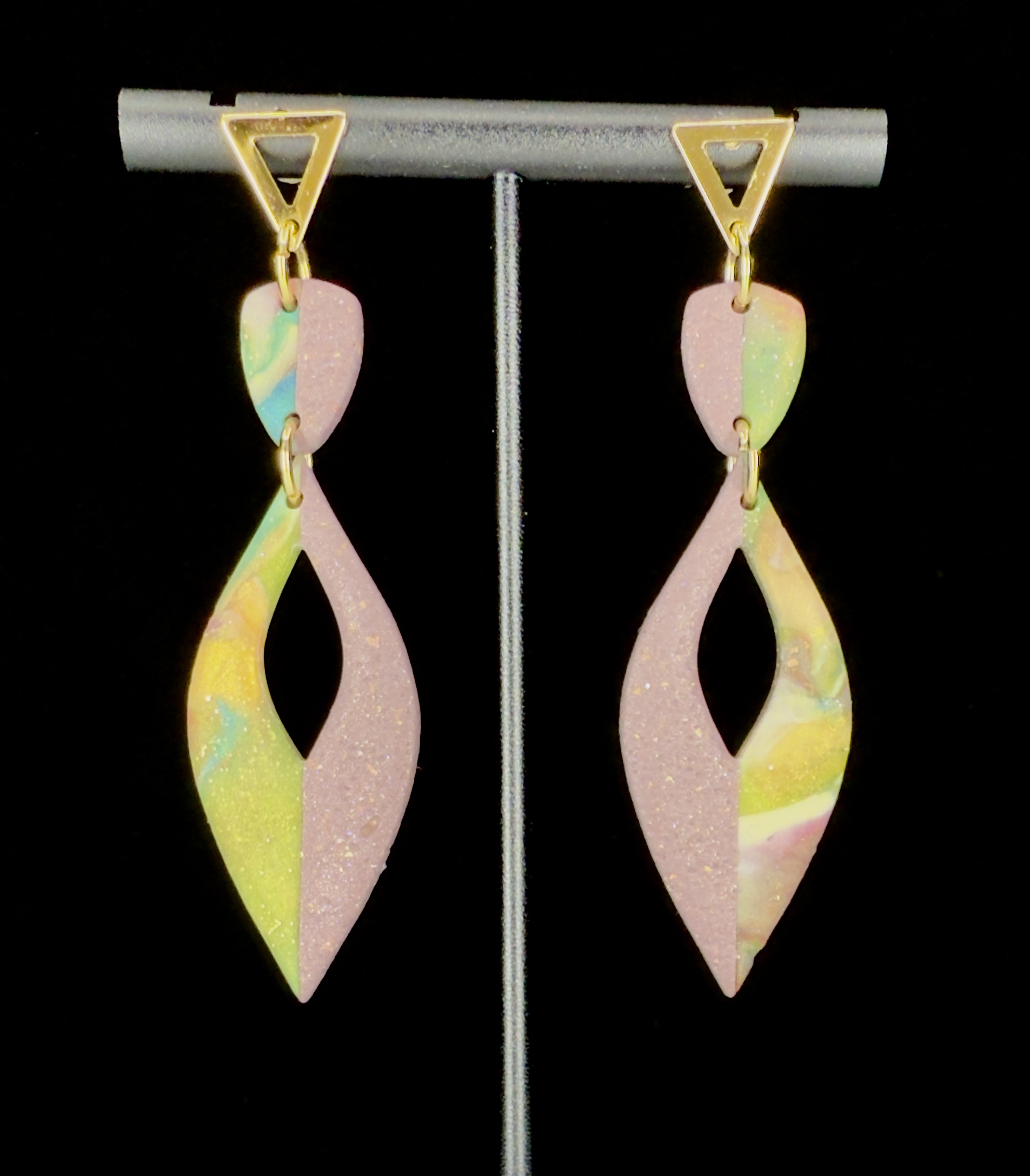 Marbled Sunset Open Marquise Drop Earrings - Image 2