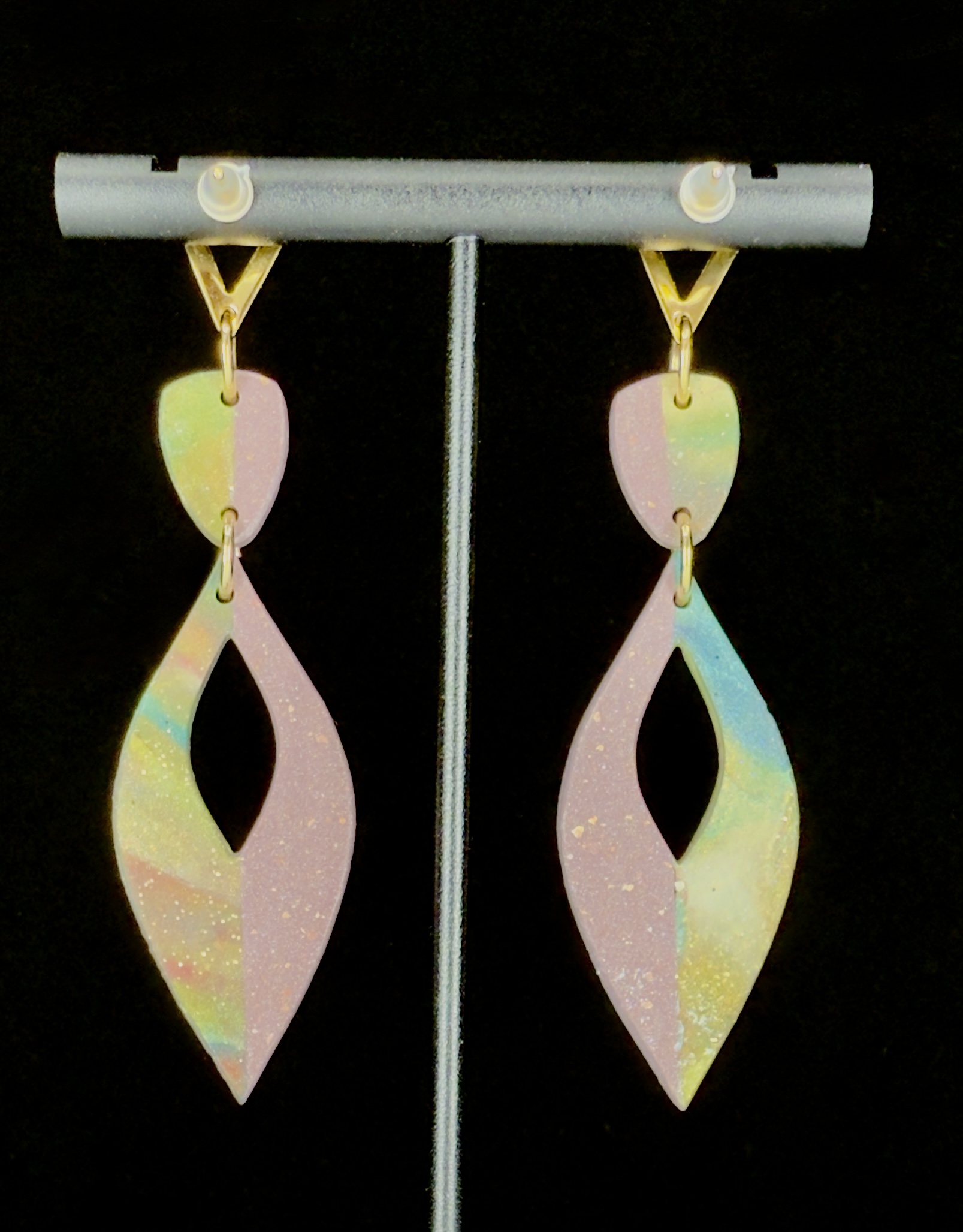 Marbled Sunset Open Marquise Drop Earrings - Image 3