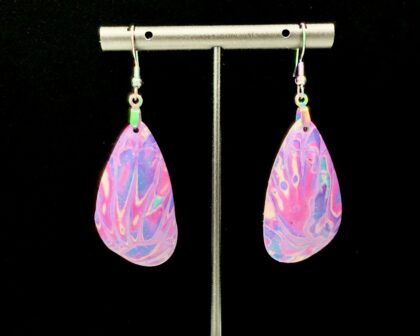 Pink Explosion Mokume Gane Teardrop Earrings