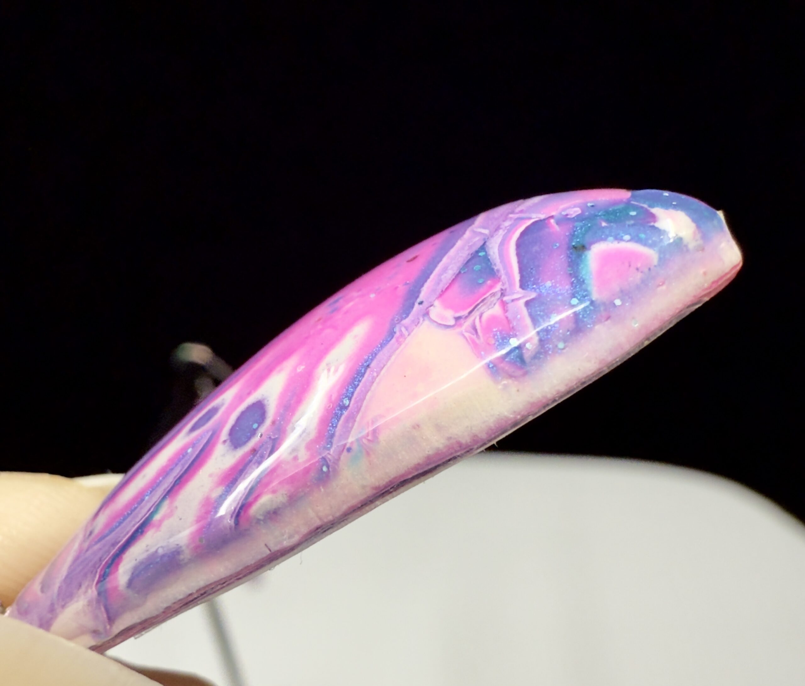 Pink Explosion Mokume Gane Teardrop Earrings - Image 2