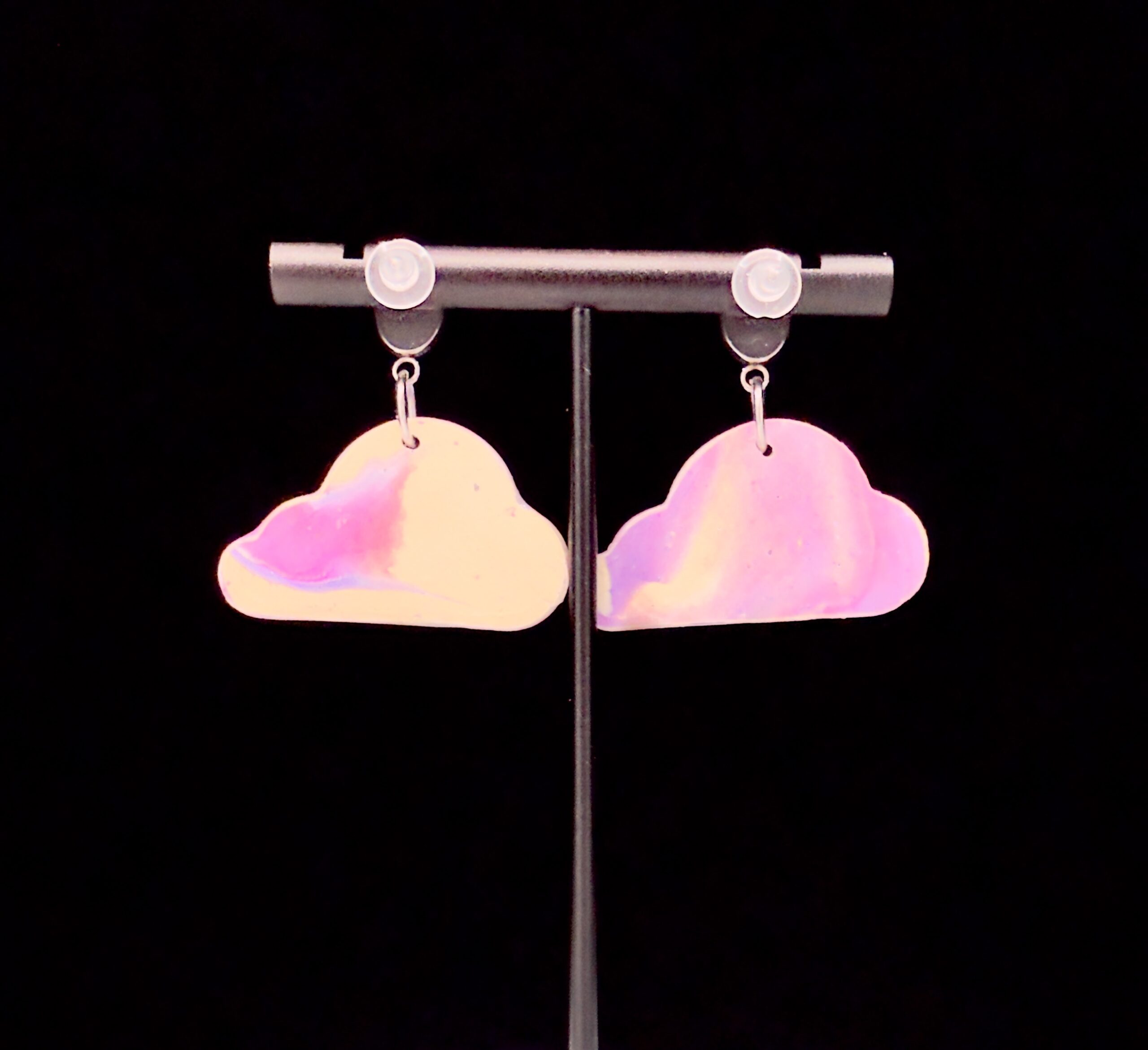 Pink Explosion Puffed Cloud Earrings - Image 2
