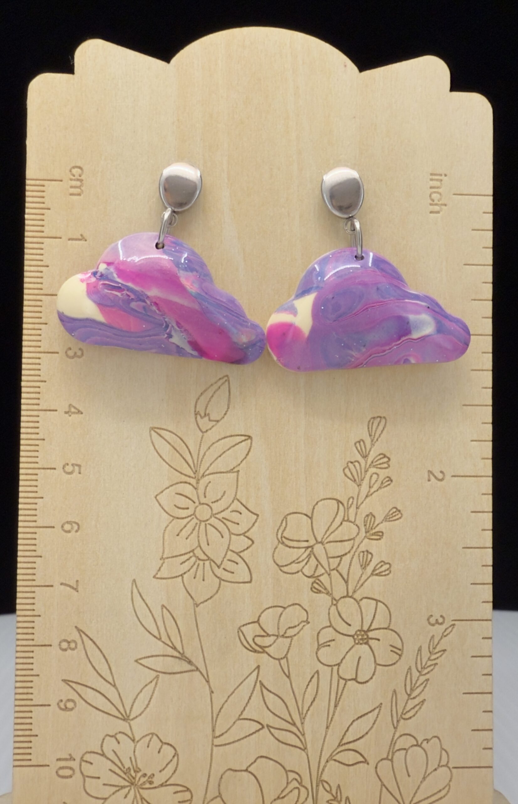Pink Explosion Puffed Cloud Earrings - Image 3
