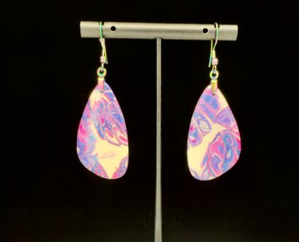 Pink Explosion Mokume Gane Teardrop Earrings