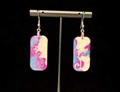 Pink Explosion Mokume Gane Rectangle Earrings