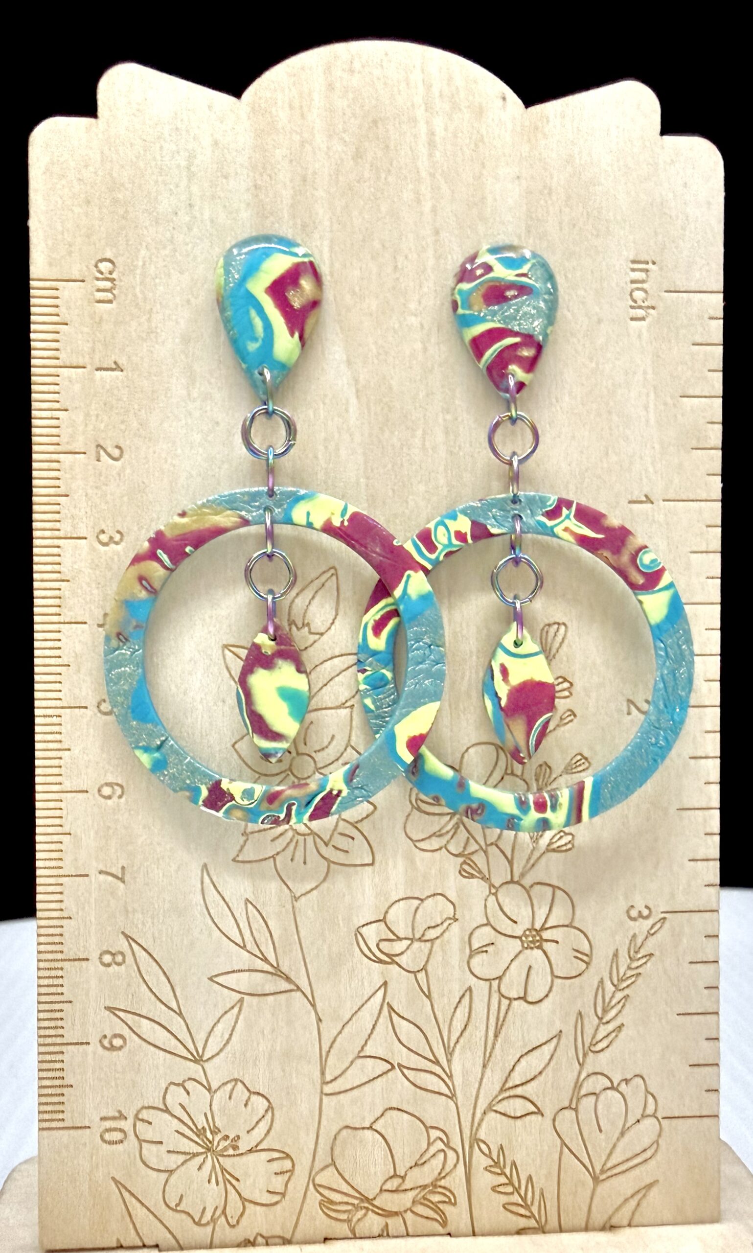 Nautical Color Flow Floating Teardrop Hoop Earrings - Image 3