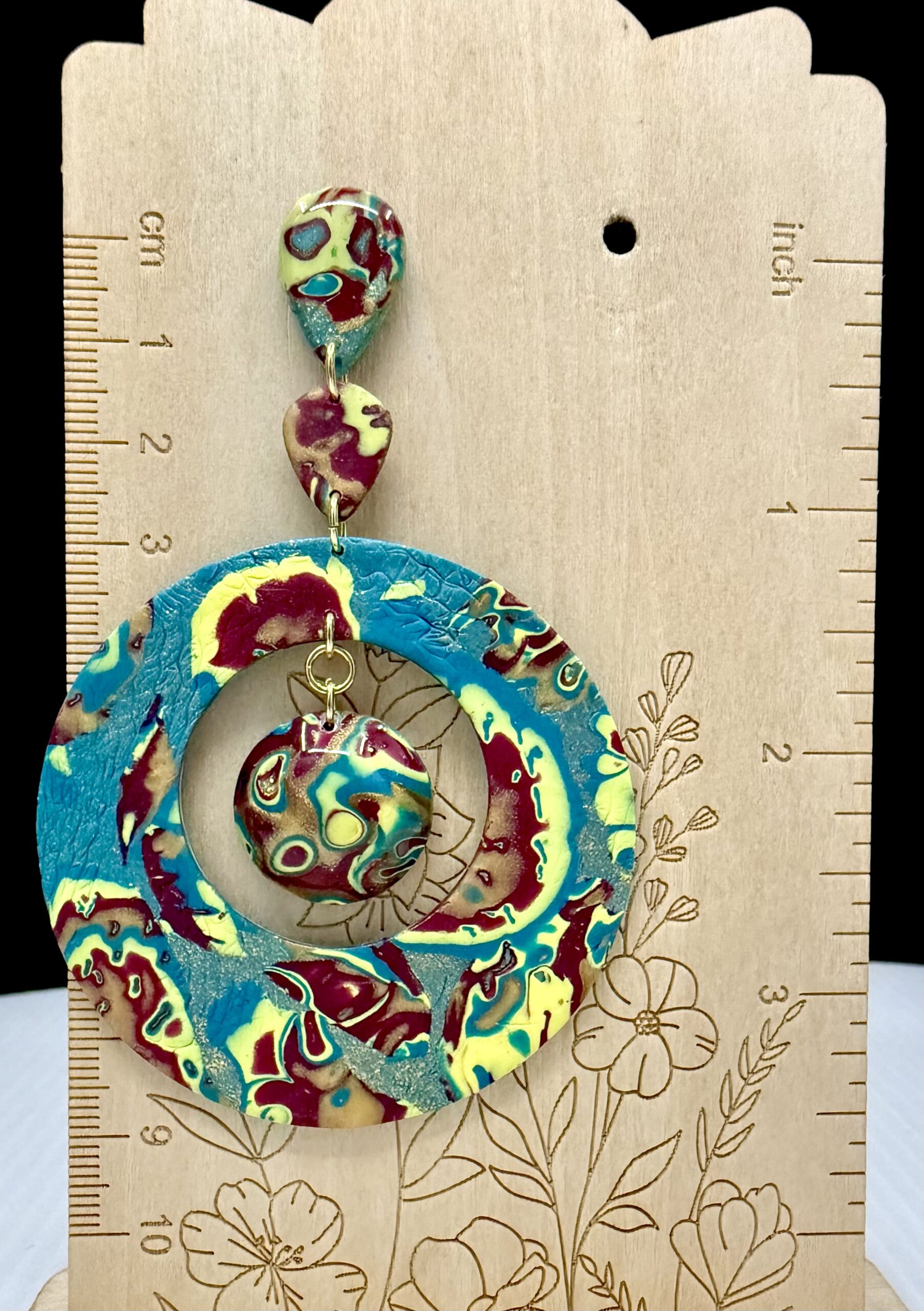 Nautical Color Flow Exaggerated Suspended Disc Hoop Earrings - Image 6