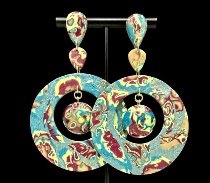 Nautical Color Flow Exaggerated Suspended Disc Hoop Earrings