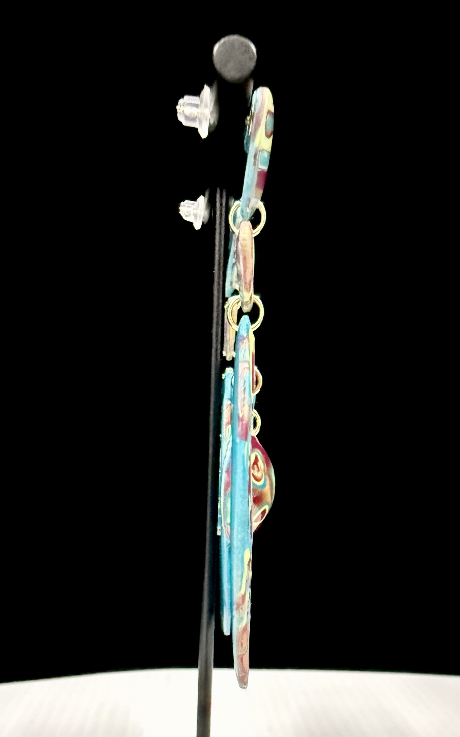 Nautical Color Flow Exaggerated Suspended Disc Hoop Earrings - Image 3