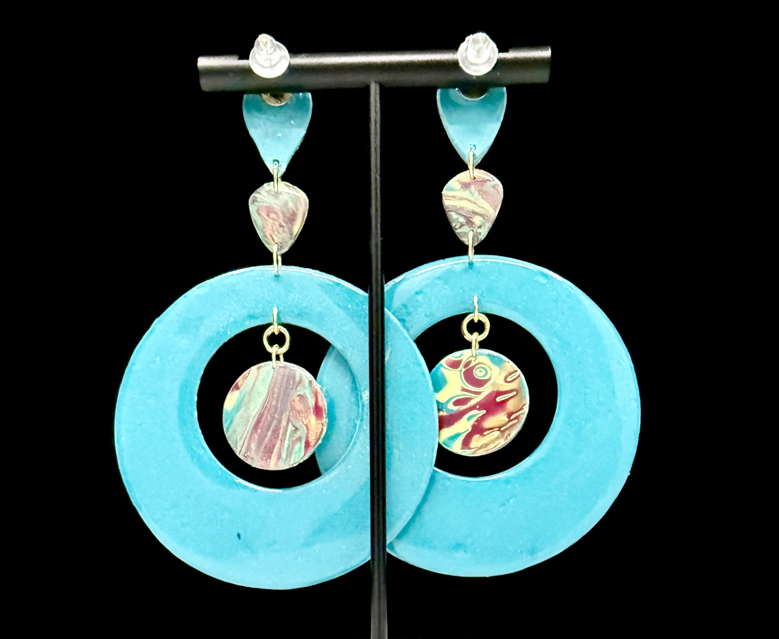 Nautical Color Flow Exaggerated Suspended Disc Hoop Earrings - Image 4