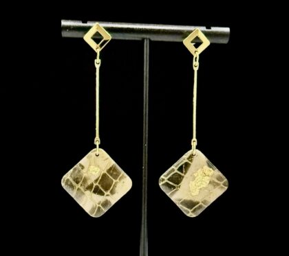 Snake Skin Round Diamond Bar Drop Earrings