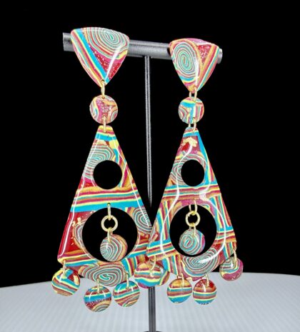 Abstract Swirl Couture Triangle Dangle Earrings