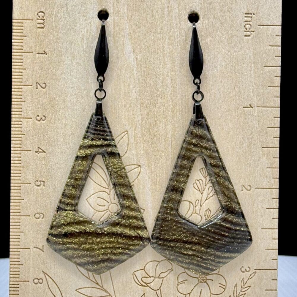 Black and Gold Layered Triangle Drop Earrings - Image 3