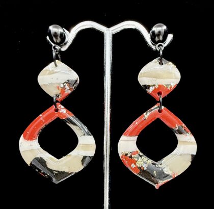Black and Red Wide Teardrop Earrings