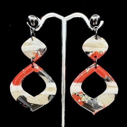 Black and Red Wide Teardrop Earrings