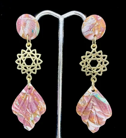 Rose Quartz Inspired Leaf Drop Earrings