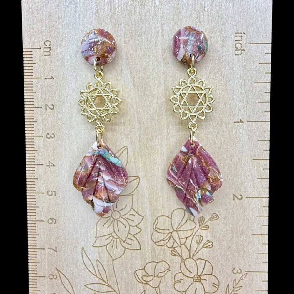 Rose Quartz Inspired Leaf Drop Earrings - Image 3