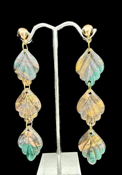 Autumn Moss Long Leaf Dangle Earrings