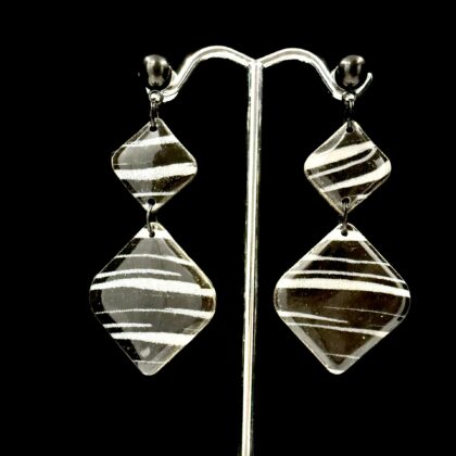 Black White Marbled Double Diamond Drop Earrings