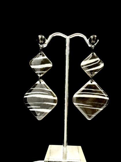 Black White Marbled Double Diamond Drop Earrings
