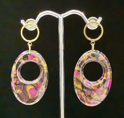 Golden Brocade Plumb Edition Oval Earrings
