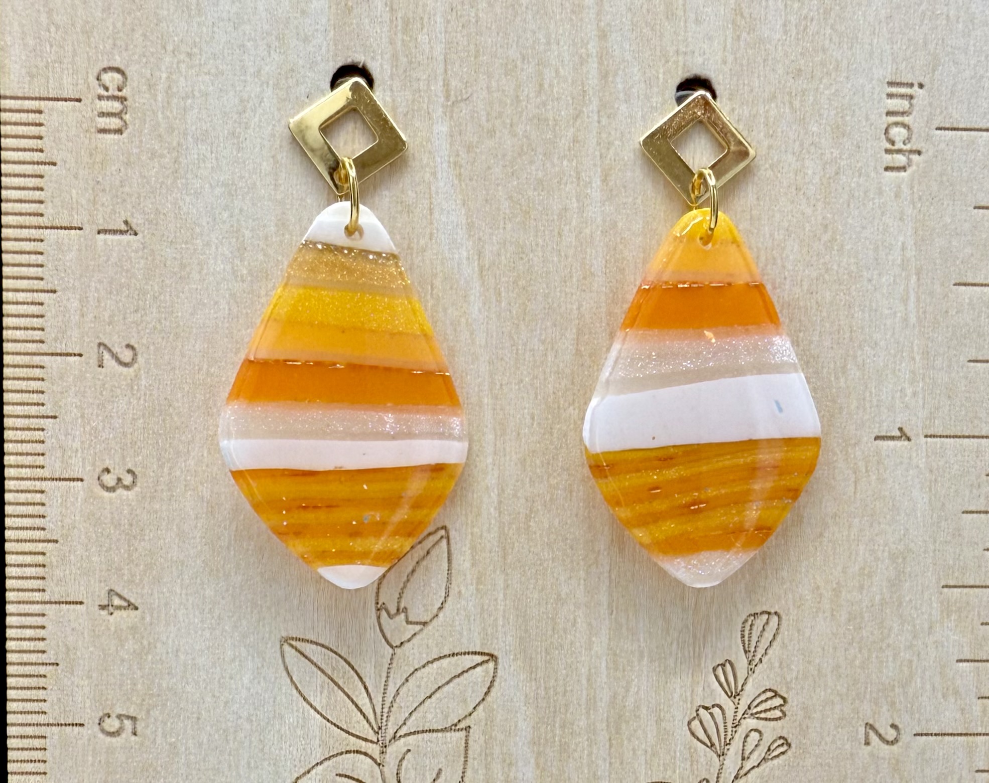 Deconstructed Candy Corn Small Stripe Teardrop Earrings - Image 3