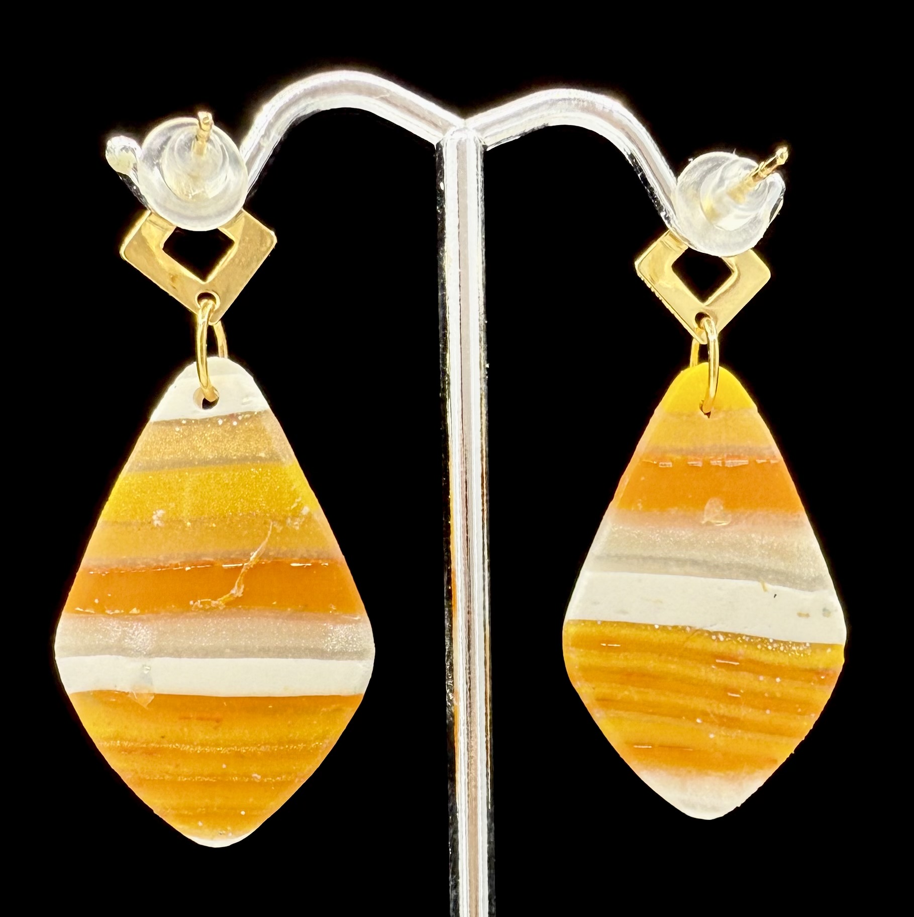 Deconstructed Candy Corn Small Stripe Teardrop Earrings - Image 2