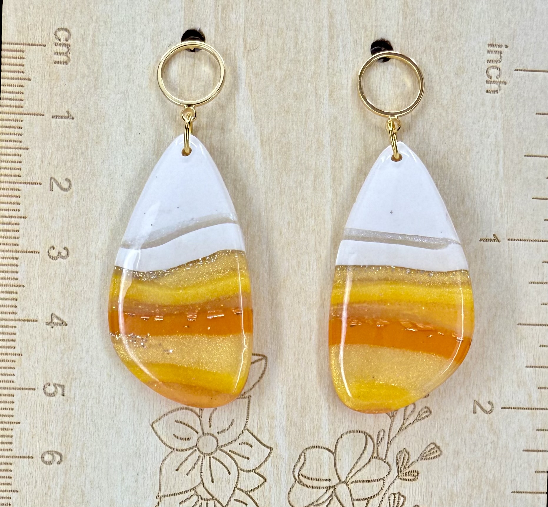Deconstructed Candy Corn Stripe Teardrop Earrings - Image 3