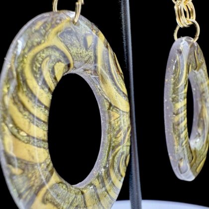 Golden Brocade Oval Statement Earrings