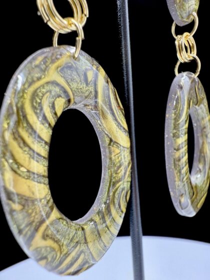 Golden Brocade Oval Statement Earrings
