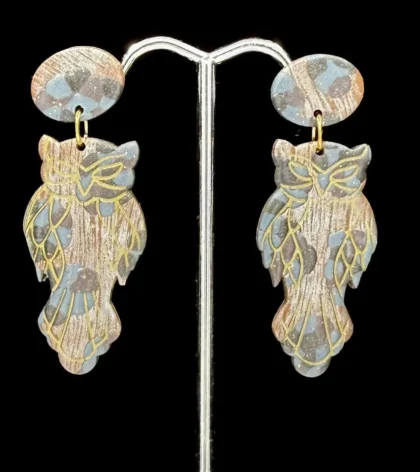 Spotted Owl Woodland Dangle Earrings