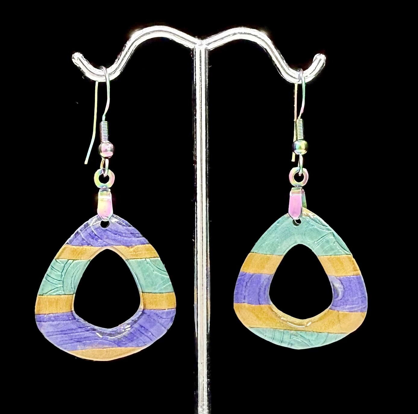 Velvet Stripe Open Triangle Earrings