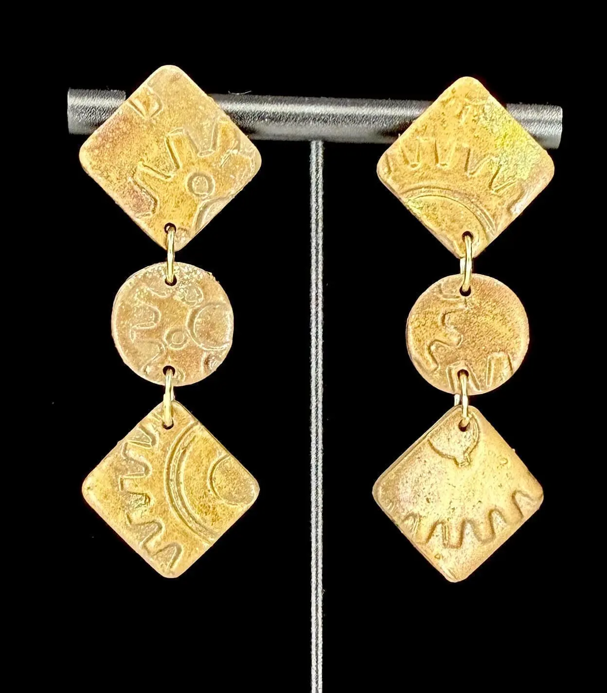 Industrial Punk Geo-Stacked Earrings