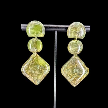 Carved Mossy Jade Stone Square Dangle Earrings