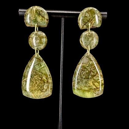 Carved Mossy Jade Stone Inspired Dangle Earrings