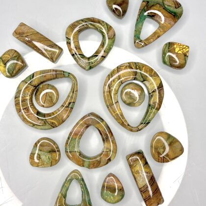 Green and Gold Polymer Clay Cabochons