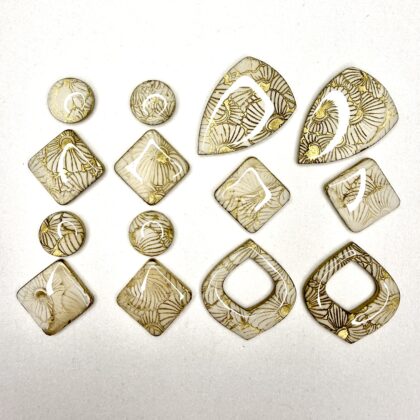 Golden Etched Flower Cabochons